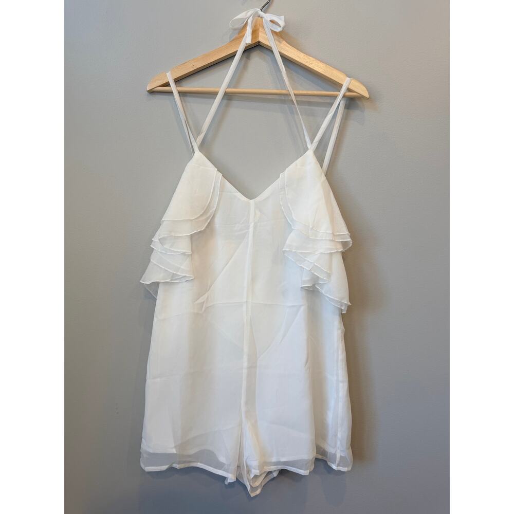 May & July White Ruffled Strappy V-Neck Romper Dress Boutique Size S